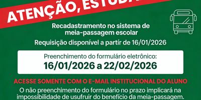 O recadastramento no sistema de meia-passagem escolar está aberto.